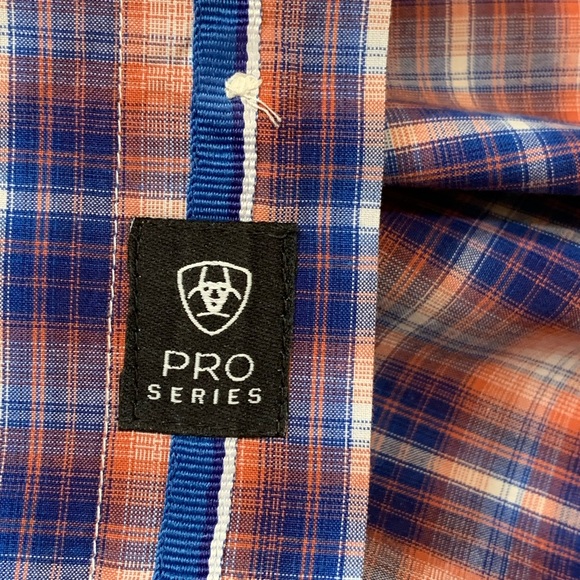 Ariat Pro Series Orange And Navy Western Style Button Up Shirt - Size XL EUC - Picture 7 of 9